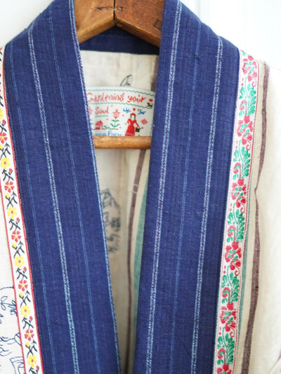 Unlogical Poem Vintage Floral Collage Stripe Patchwork Denim  Kimono