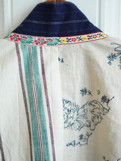 Unlogical Poem Vintage Floral Collage Stripe Patchwork Denim  Kimono