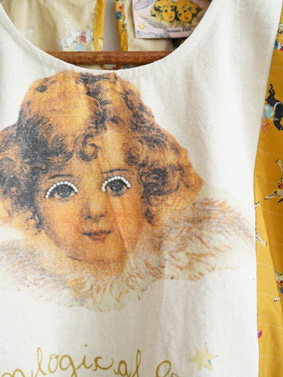 Unlogical Poem Vintage Circus Print Denim with Angel Motifs Blouse