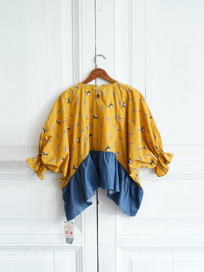 Unlogical Poem Vintage Circus Print Denim with Angel Motifs Blouse