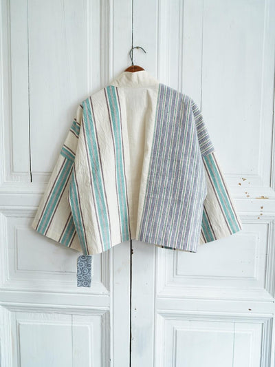 Unlogical Poem Striped Print Angel Appliqué Embroidered Kimono