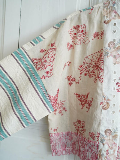 Unlogical Poem Collage Angel Print  Embroidered Patchwork Cotton  Kimono