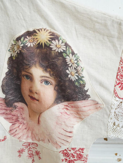 Unlogical Poem Collage Angel Print  Embroidered Patchwork Cotton  Kimono