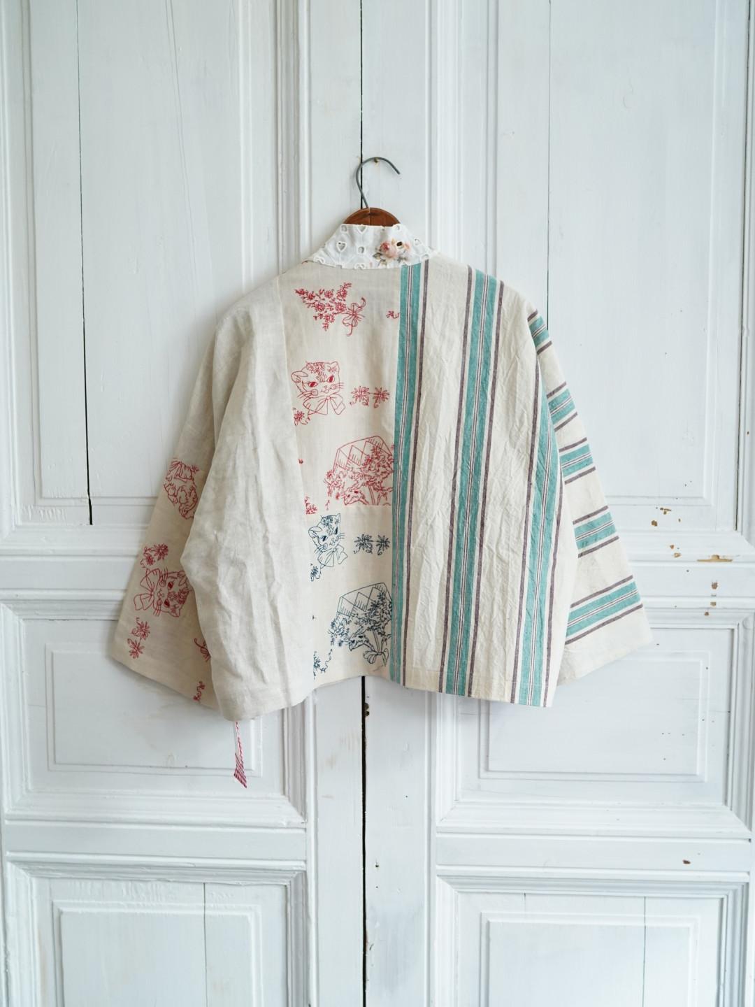 Unlogical Poem Collage Angel Print  Embroidered Patchwork Cotton  Kimono