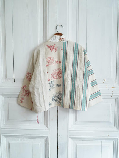 Unlogical Poem Collage Angel Print  Embroidered Patchwork Cotton  Kimono