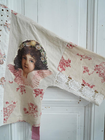 Unlogical Poem Collage Angel Print  Embroidered Patchwork Cotton  Kimono