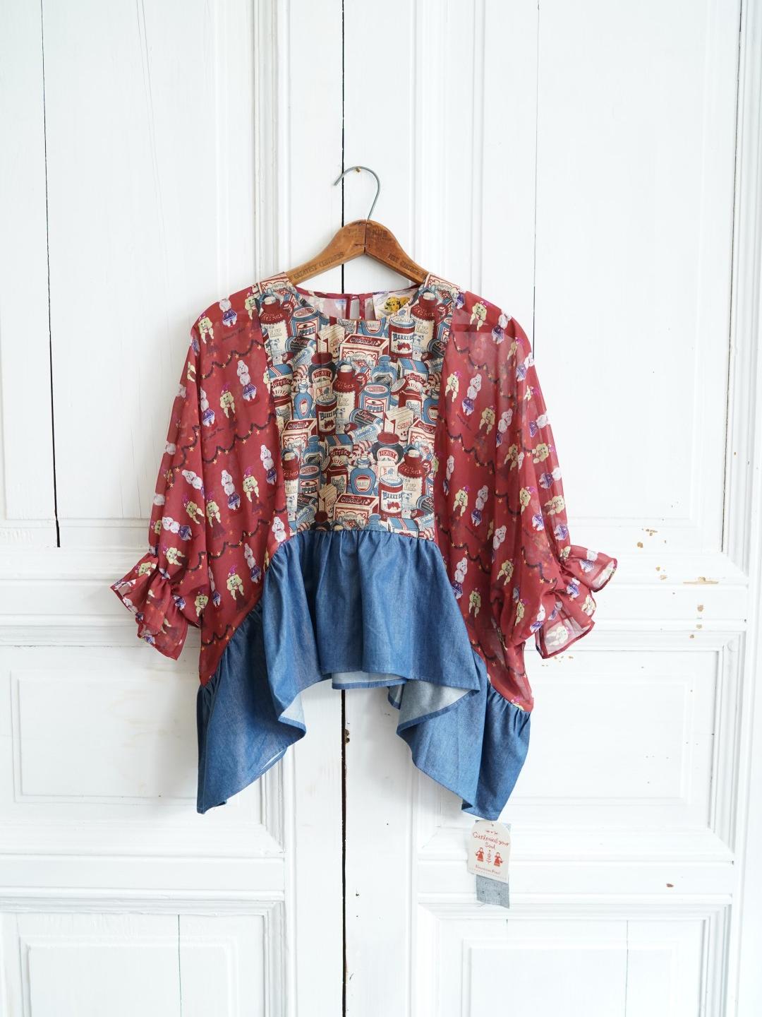 Unlogical Poem Printed Color-Block Denim Blouse