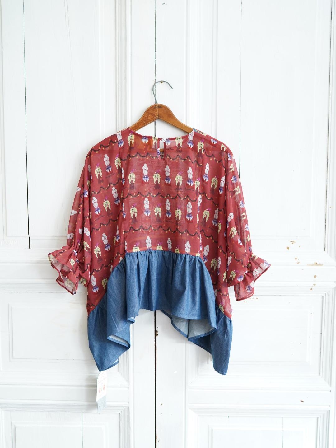 Unlogical Poem Printed Color-Block Denim Blouse