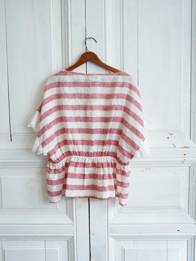Unlogical Poem Angel Illustration Print Patchwork Lace Breton Blouse Flax Top