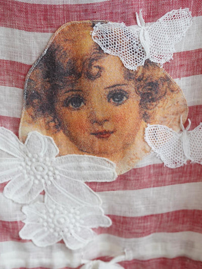 Unlogical Poem Angel Illustration Print Patchwork Lace Breton Blouse Flax Top