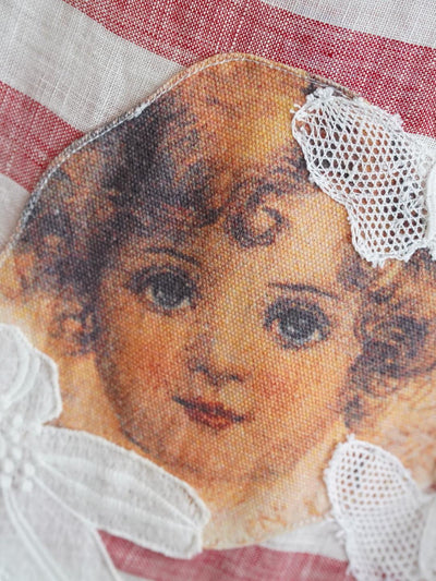 Unlogical Poem Angel Illustration Print Patchwork Lace Breton Blouse Flax Top