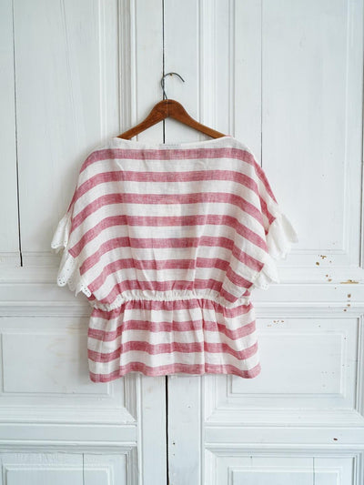 Unlogical Poem Angel Illustration Print Patchwork Lace Breton Blouse Flax Top