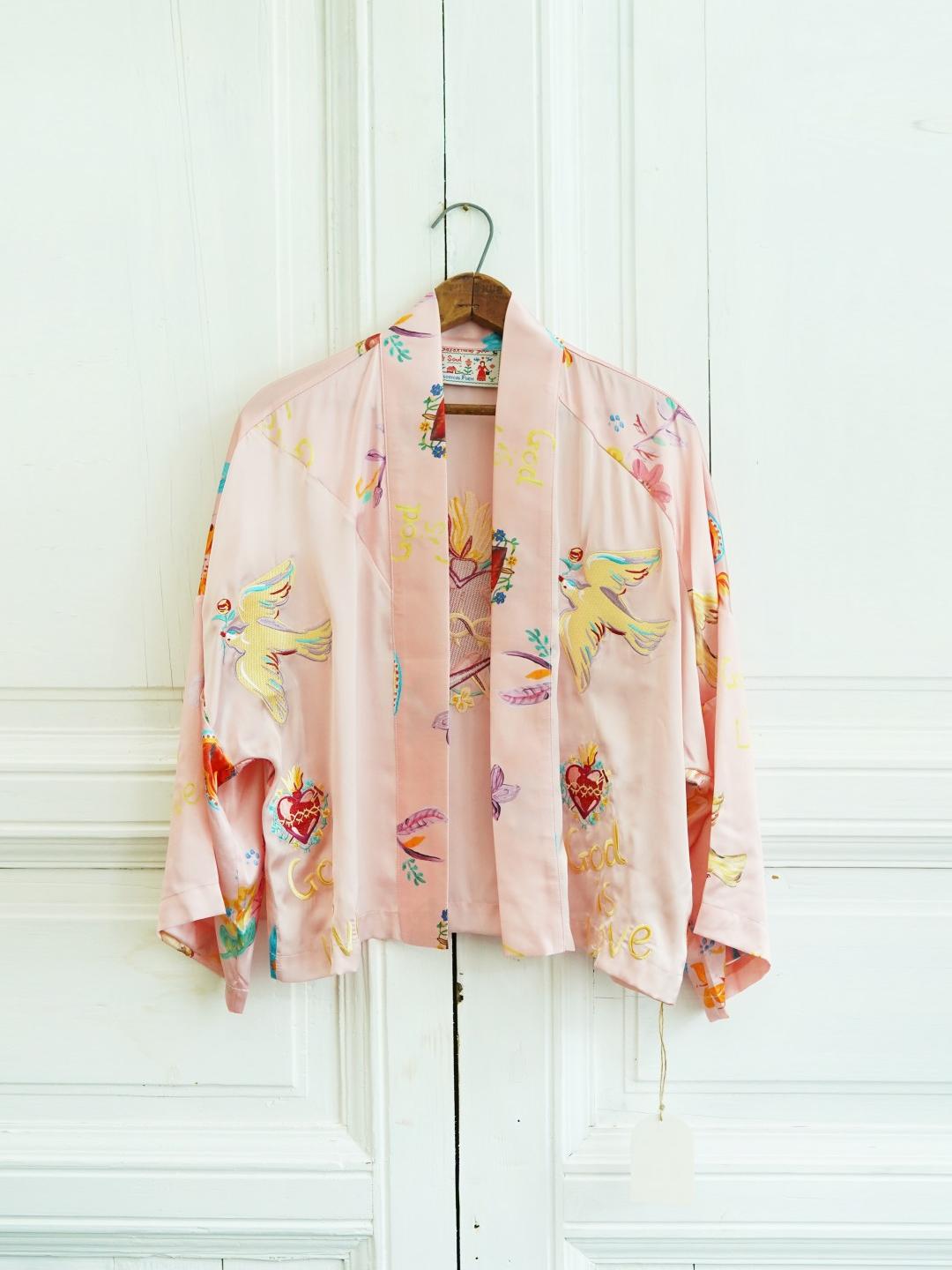 Unlogical Poem Printed Embroidery Chiffon  Kimono
