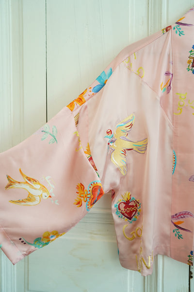 Unlogical Poem Printed Embroidery Chiffon  Kimono