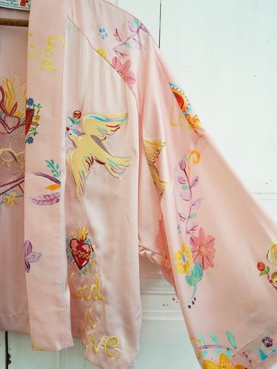 Unlogical Poem Printed Embroidery Chiffon  Kimono
