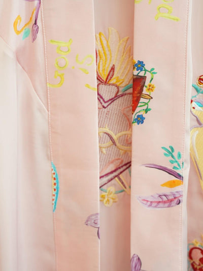 Unlogical Poem Printed Embroidery Chiffon  Kimono