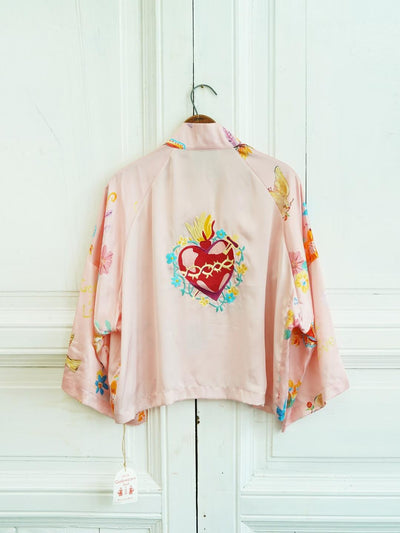 Unlogical Poem Printed Embroidery Chiffon  Kimono