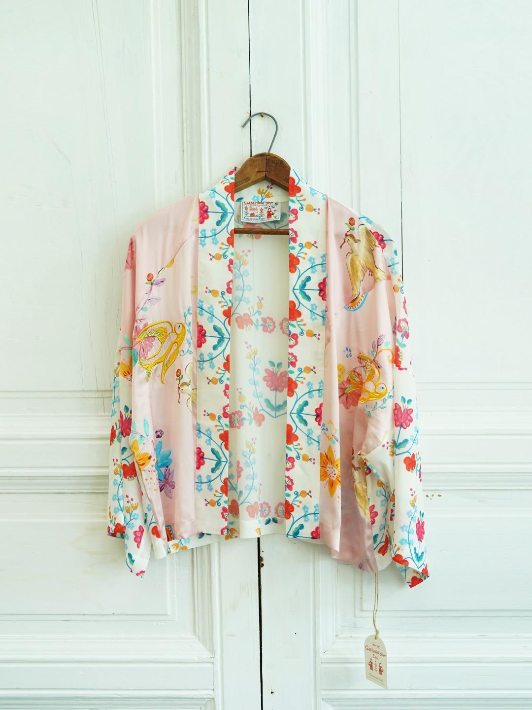 Unlogical Poem Printed Embroidery Chiffon  Kimono