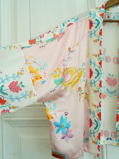 Unlogical Poem Printed Embroidery Chiffon  Kimono