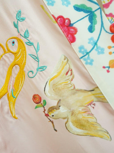 Unlogical Poem Printed Embroidery Chiffon  Kimono