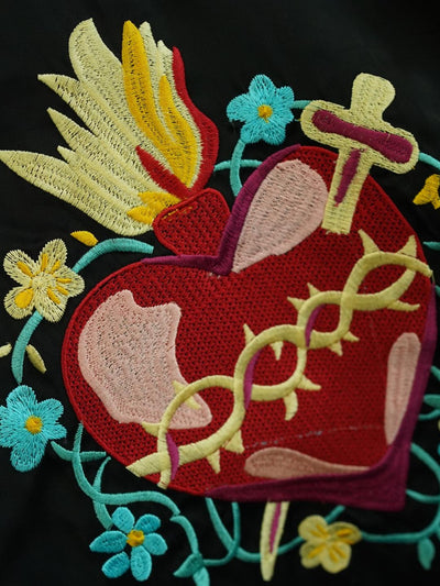 Unlogical Poem Hand-Painted Sacred Heart & Dove Embroidery Patchwork Dot  Kimono