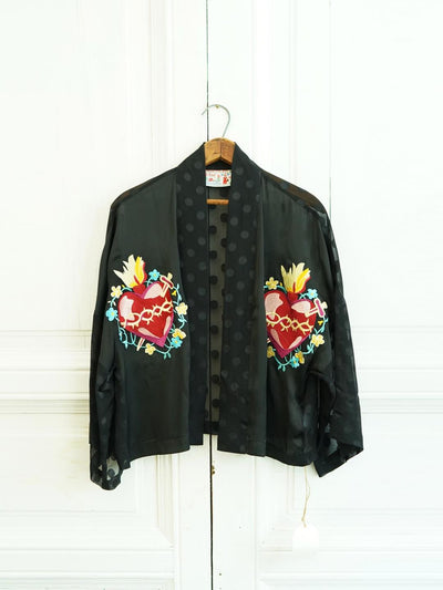 Unlogical Poem Hand-Painted Sacred Heart  Embroidery Patchwork Dot  Kimono