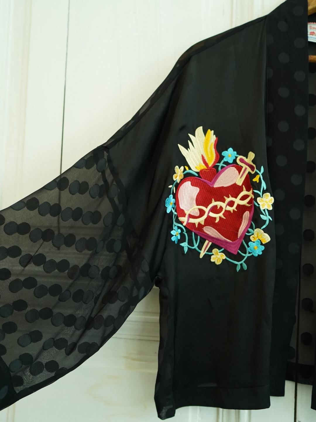 Unlogical Poem Hand-Painted Sacred Heart  Embroidery Patchwork Dot  Kimono