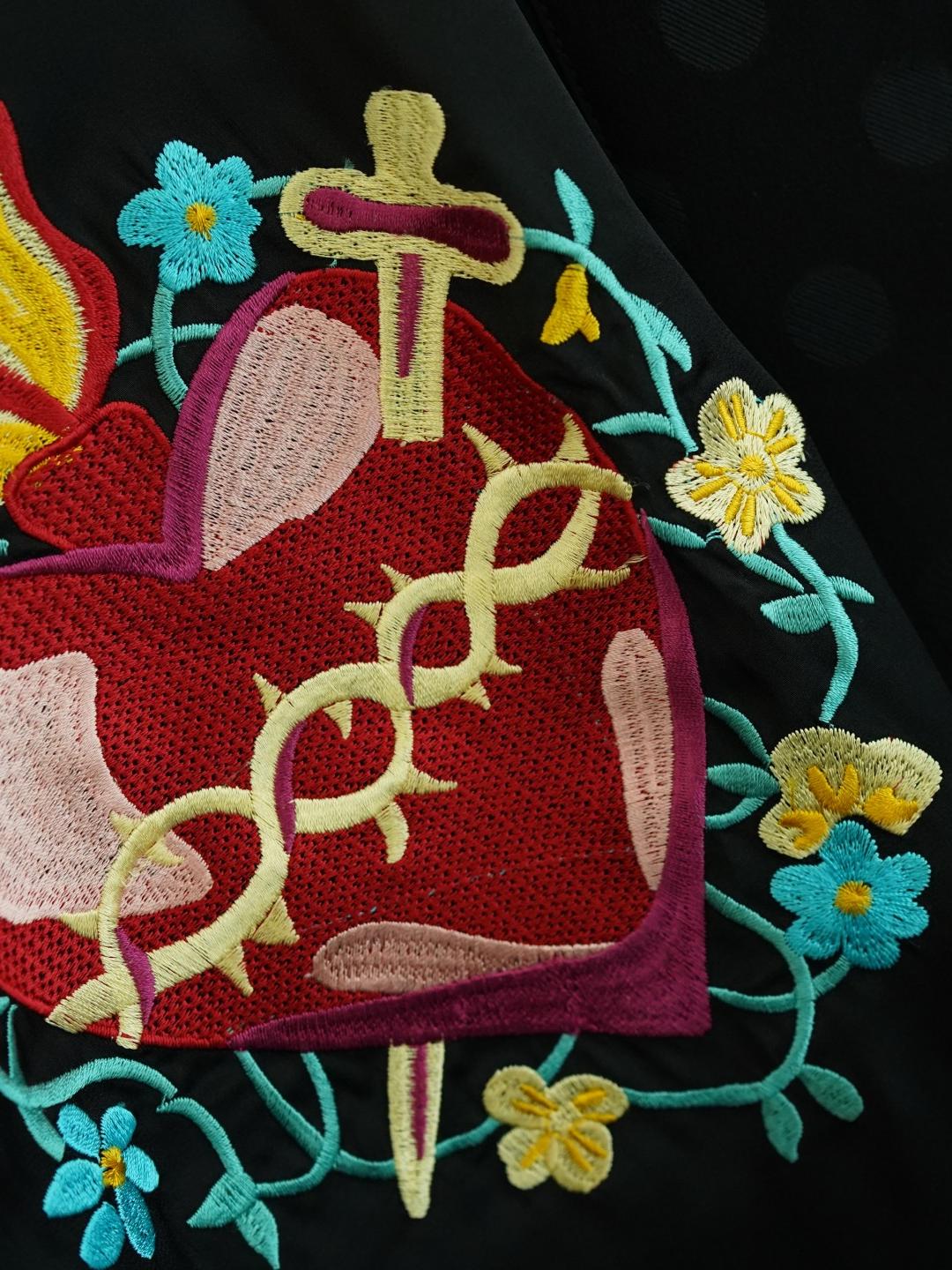 Unlogical Poem Hand-Painted Sacred Heart  Embroidery Patchwork Dot  Kimono