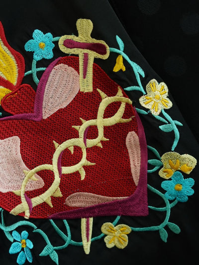 Unlogical Poem Hand-Painted Sacred Heart  Embroidery Patchwork Dot  Kimono