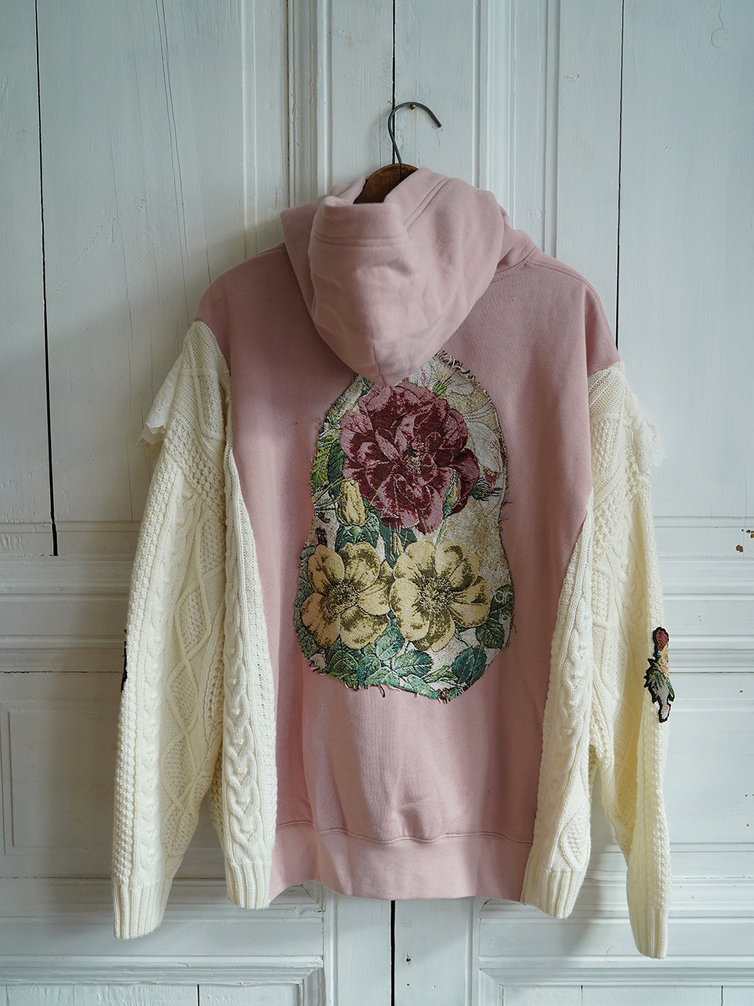 Unlogical Poem Flower Patchwork Lace Knitted Hoodie