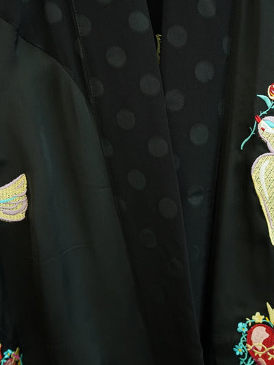 Unlogical Poem Hand-Painted Sacred Heart & Dove Embroidery Patchwork Dot  Kimono
