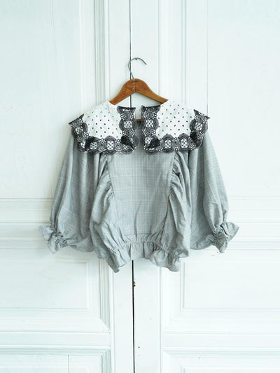 Unlogical Poem Vintage Silhouette Collage Lace Bat-Sleeve Blouse