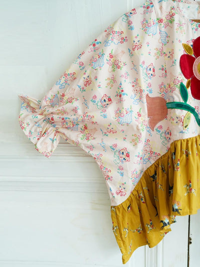 Unlogical Poem Hand-Painted Collage Embroidered Bat-Sleeve Blouse