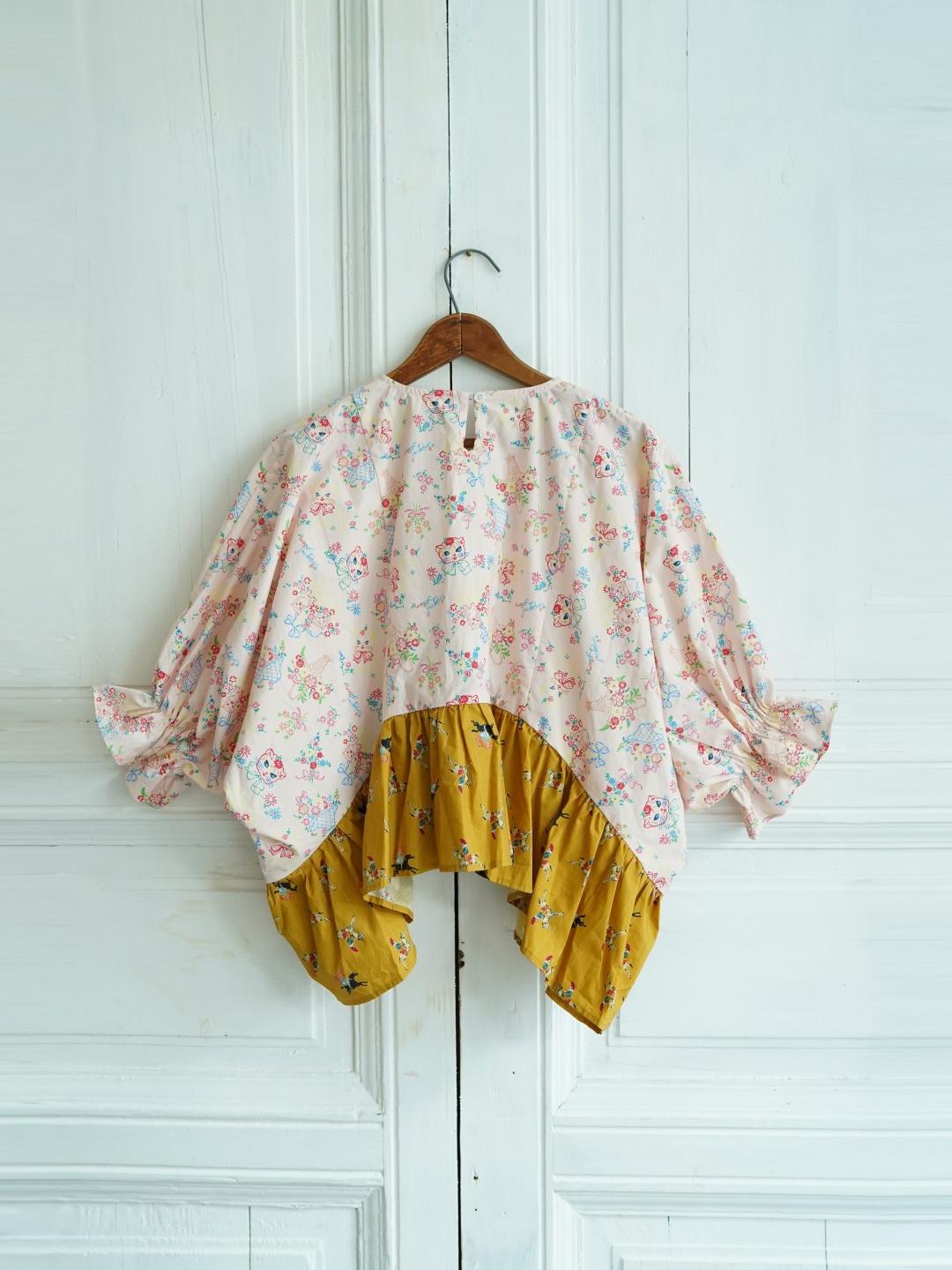 Unlogical Poem Hand-Painted Collage Embroidered Bat-Sleeve Blouse