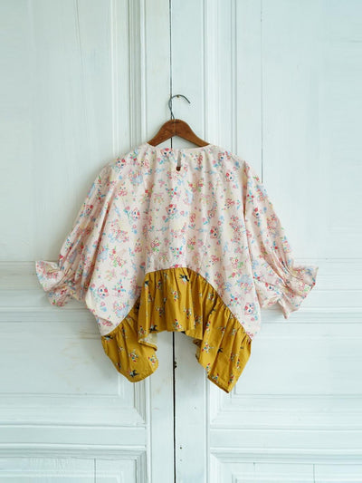 Unlogical Poem Hand-Painted Collage Embroidered Bat-Sleeve Blouse