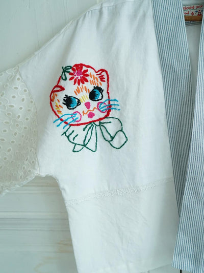 Unlogical Poem Rustic Vintage Fabric Embroidery Patchwork Kimono