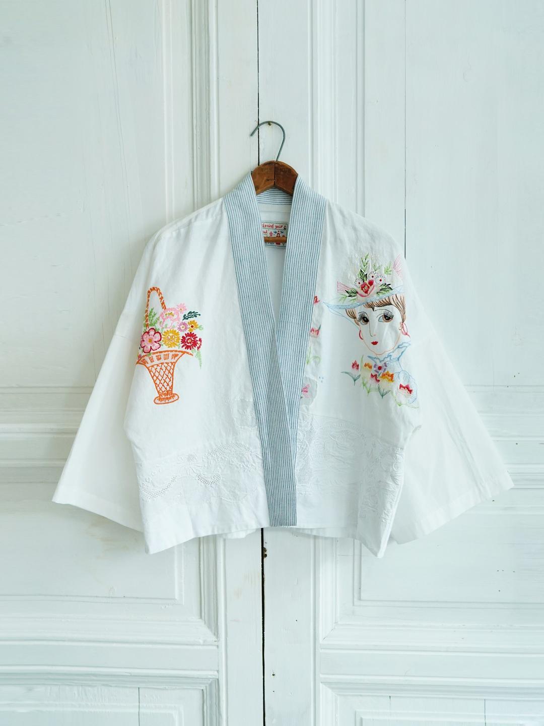 Unlogical Poem Rustic Vintage Fabric Embroidery Patchwork Kimono