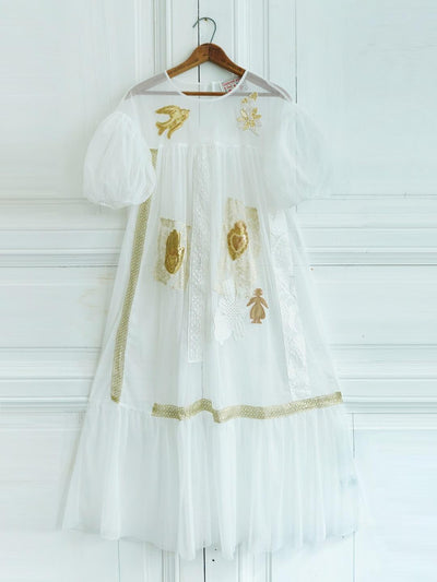 Unlogical Poem Vintage Dreamy Tulle Collage Embroidered Dress