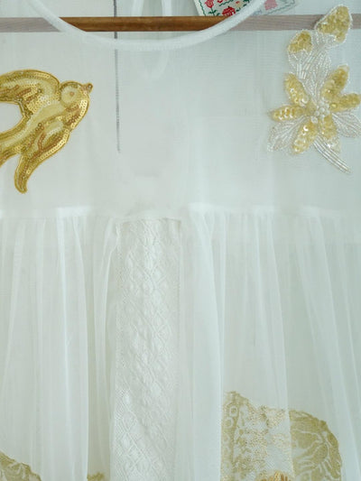 Unlogical Poem Vintage Dreamy Tulle Collage Embroidered Dress
