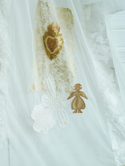 Unlogical Poem Vintage Dreamy Tulle Collage Embroidered Dress