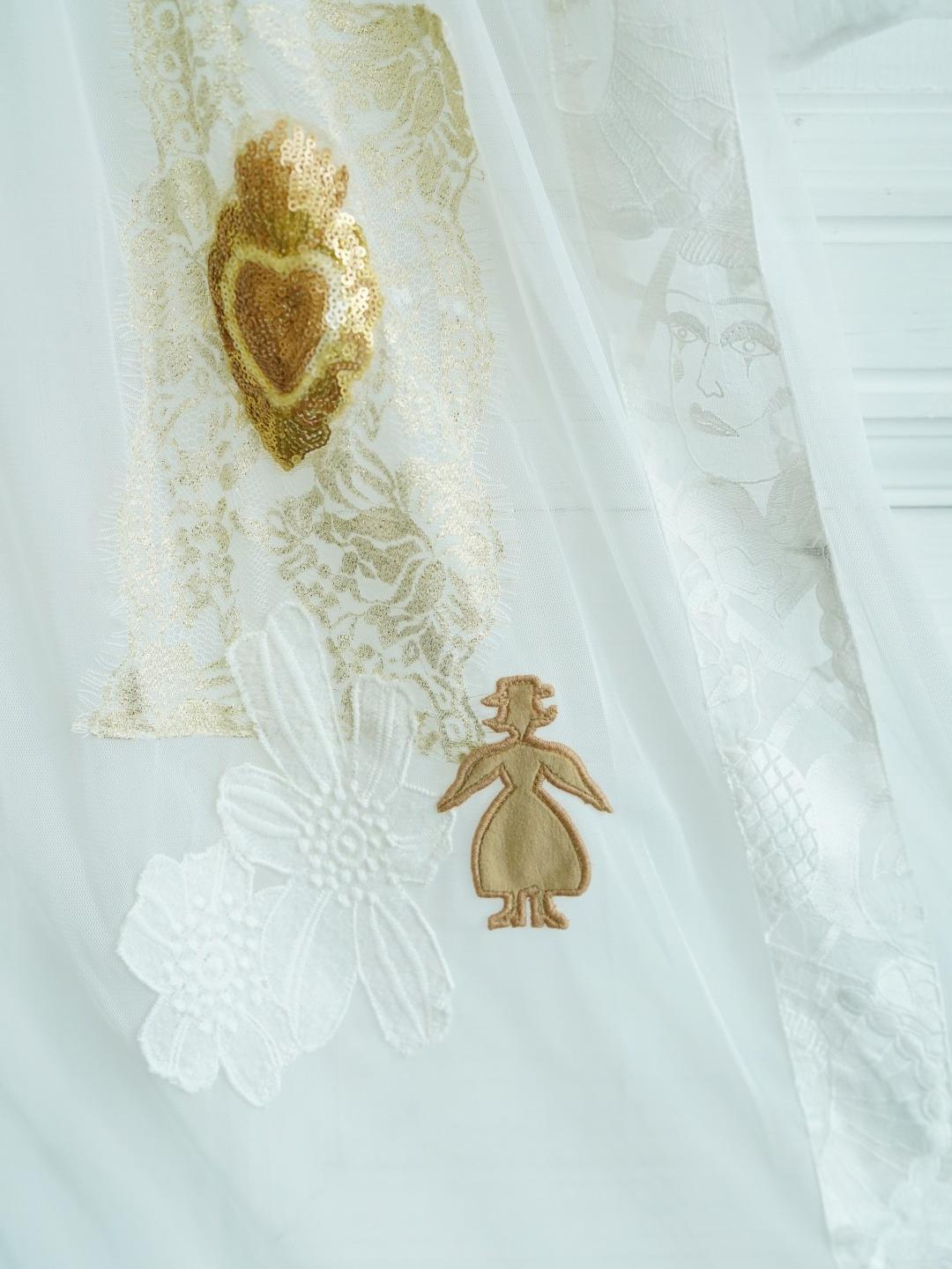 Unlogical Poem Vintage Dreamy Tulle Collage Embroidered Dress