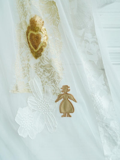 Unlogical Poem Vintage Dreamy Tulle Collage Embroidered Dress