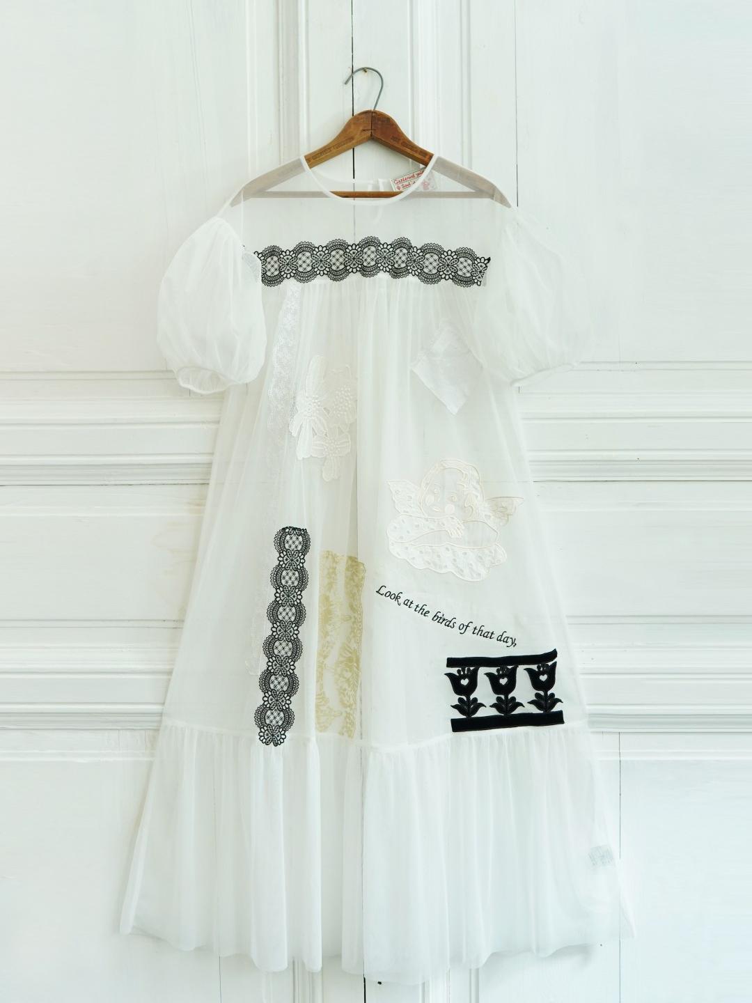 Unlogical Poem Vintage Dreamy Tulle Collage Embroidered Dress