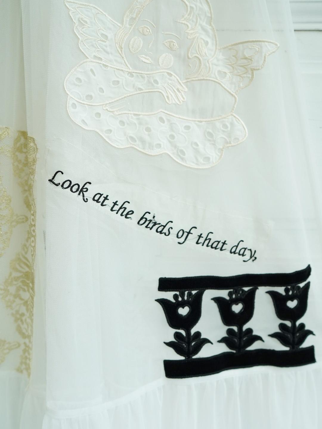 Unlogical Poem Vintage Dreamy Tulle Collage Embroidered Dress