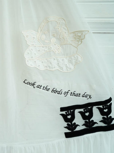Unlogical Poem Vintage Dreamy Tulle Collage Embroidered Dress