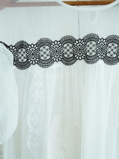 Unlogical Poem Vintage Dreamy Tulle Collage Embroidered Dress
