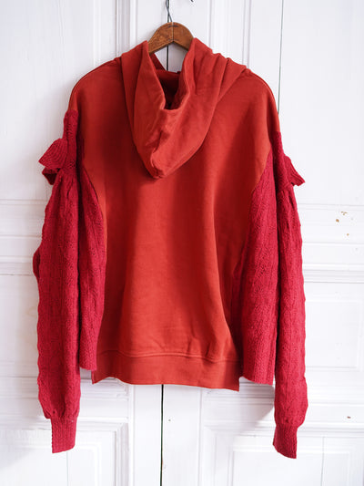 Unlogical Poem Velvet Bow Patchwork Knitted Red Hoodie