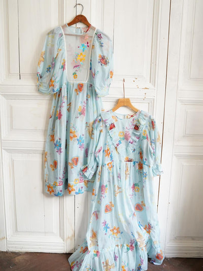 Unlogical Poem Hand-Painted Illustration Print Silk-Cotton Dress