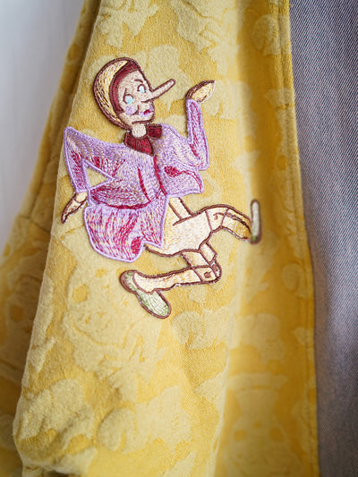 Unlogical Poem Pinocchio Embroidery Patchwork Yellow Kimono