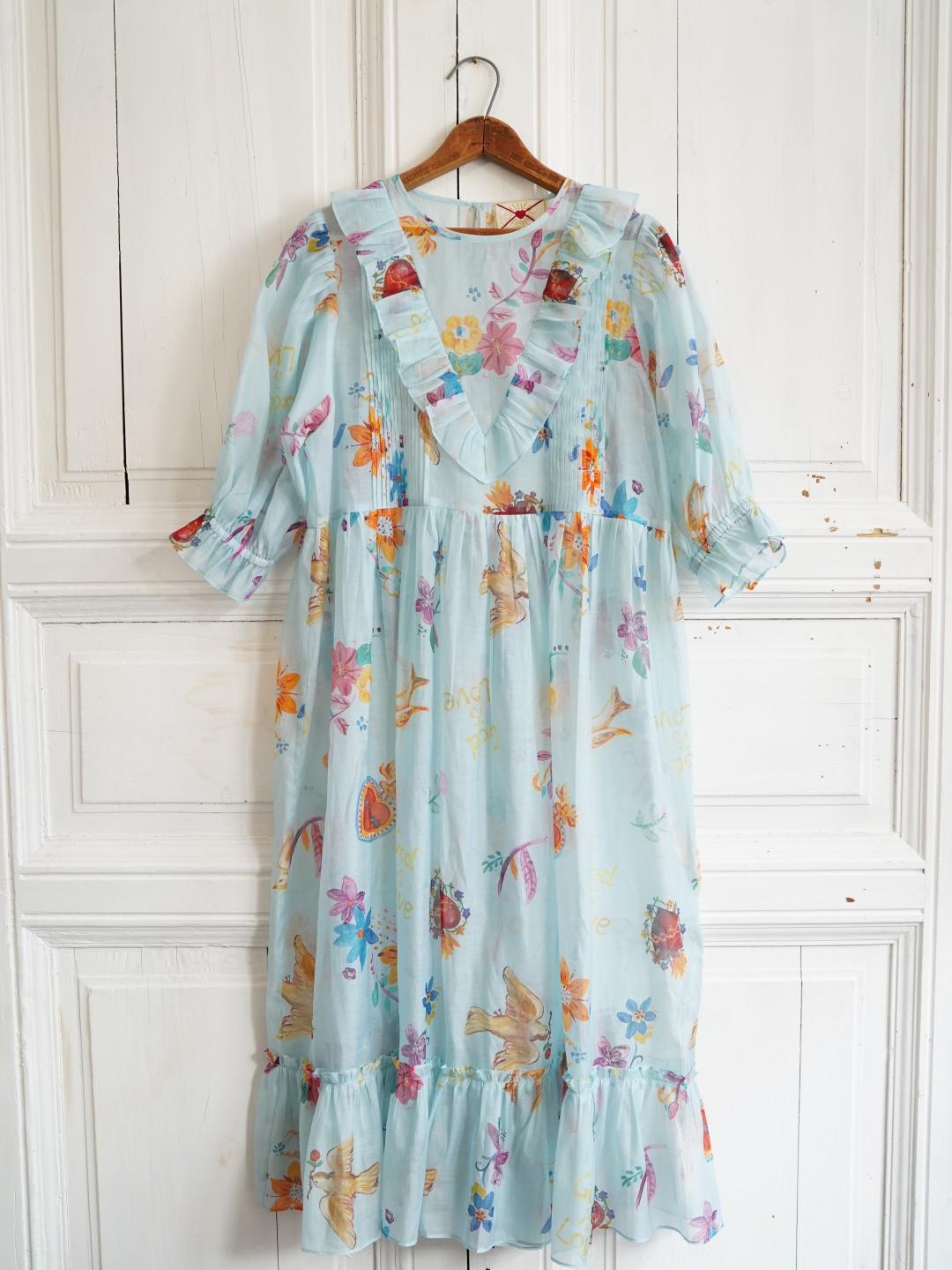Unlogical Poem Hand-Painted Illustration Print Silk-Cotton Dress